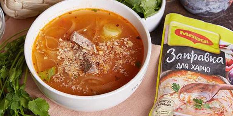 Пикантный суп харчо с аджикой и луком пореем, подробный рецепт с фото
