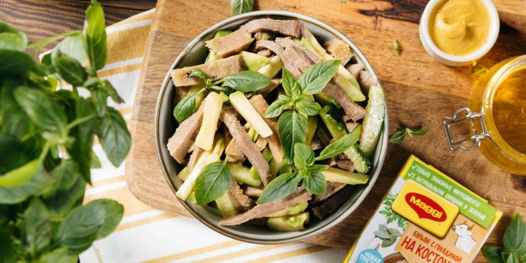 Салат с огурцом, авокадо и ароматным говяжьим языком: рецепт с фото